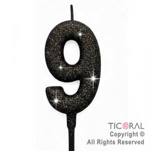 VELA NUMERAL CHICO 5.5 CM CON GIBRE NEGRO NUMERO 9 x 1